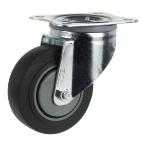 nábytkové koliesko D100, platnička 105x80 mm, mäkčený behúň, sivá