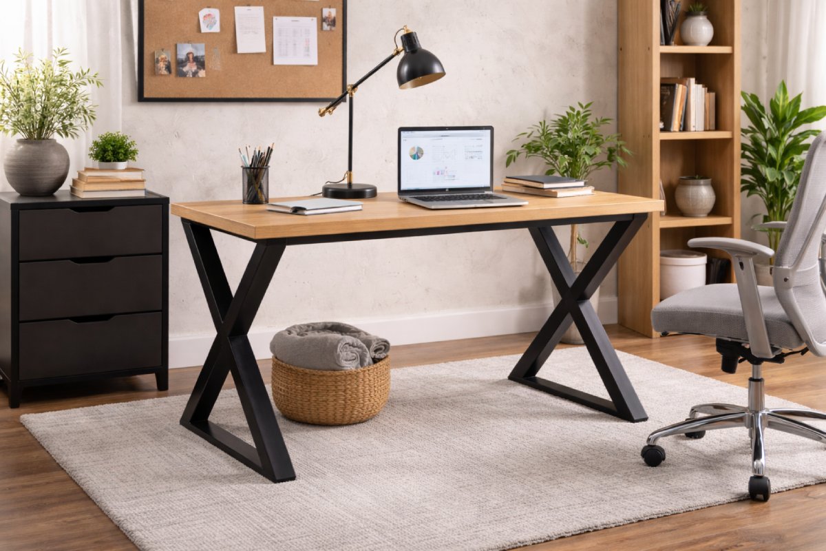 Kancelársky stôl s čiernymi nohami do X.