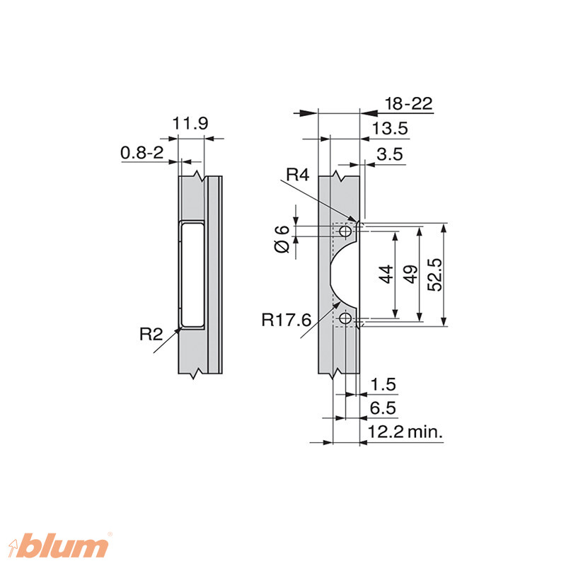 BLUM 71B950A ZÁVES CLIP TOP BLUMOTION NALOŽENÝ S PEROM BRZDENÝ PRE HLINÍKOVÉ RÁMY 95° – Obrázok 5