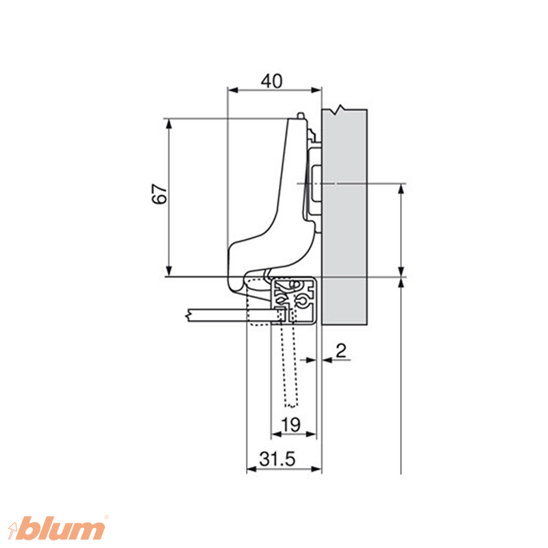 BLUM 71T970A ZÁVES CLIP TOP VLOŽENÝ S PEROM PRE HLINÍKOVÉ RÁMY 95° – Obrázok 2