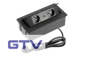 Elektrická zásuvka - Výklopná zásuvka GTV SOFT, 2 x 230V, USB A+C, Čierna